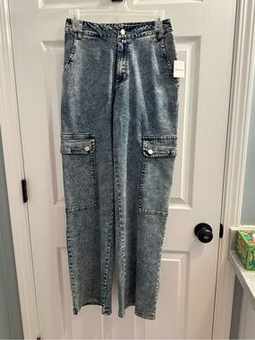 Better Be Acid Wash Cargo Denim Pants - Blue/ NWT, size:small